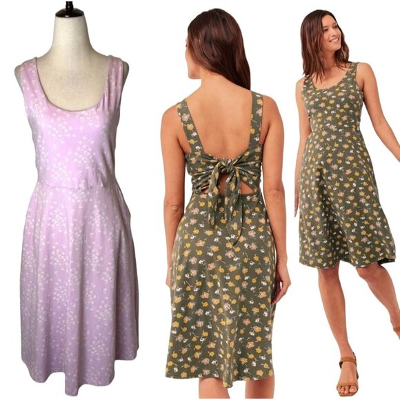 Pact Dresses & Skirts - Pact Dress Women Large Purple Floral Tie Back Organic Cotton Fit And Flare Boho
